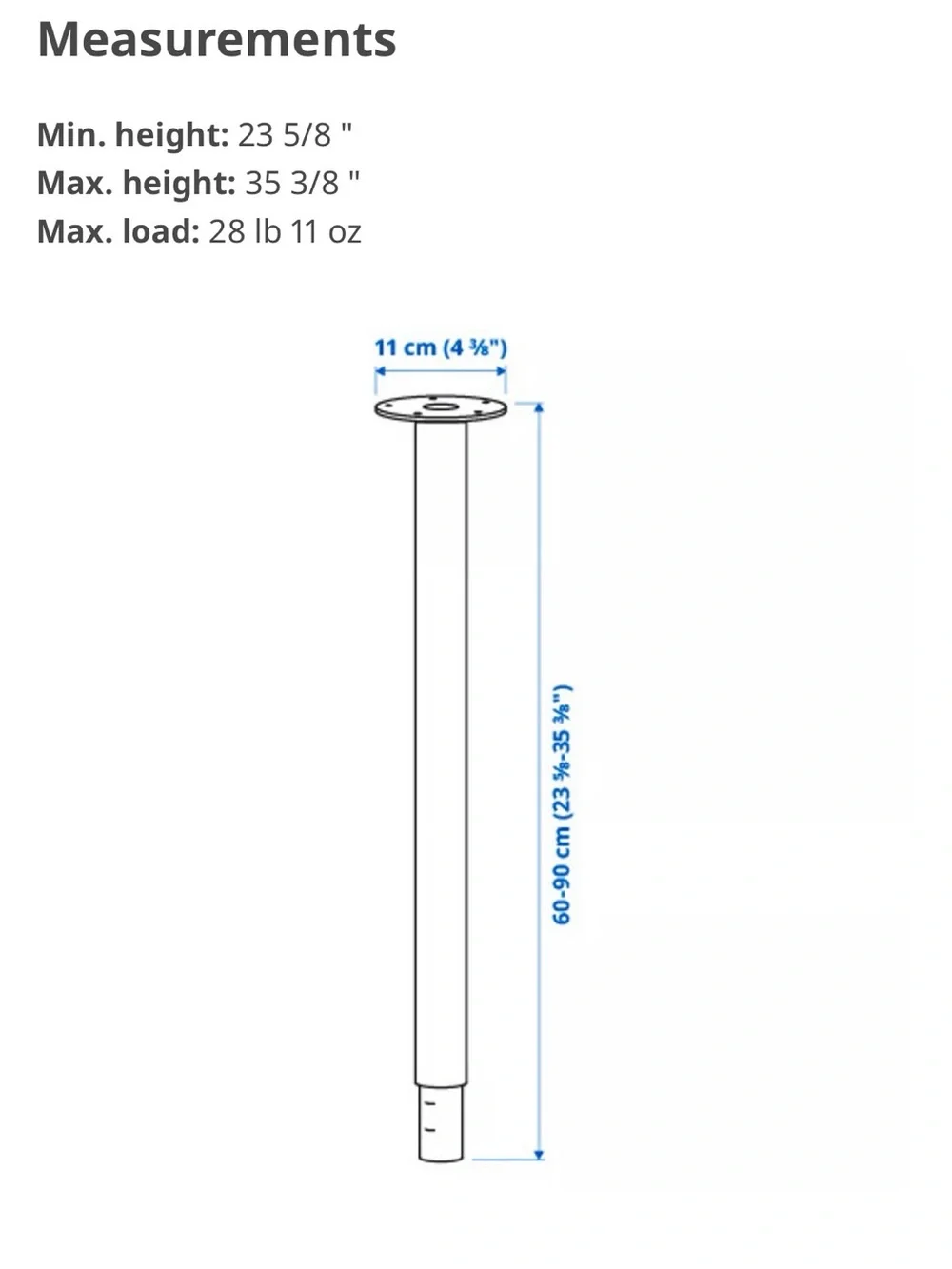 x1 IKEA Black Adjustable Desk Leg